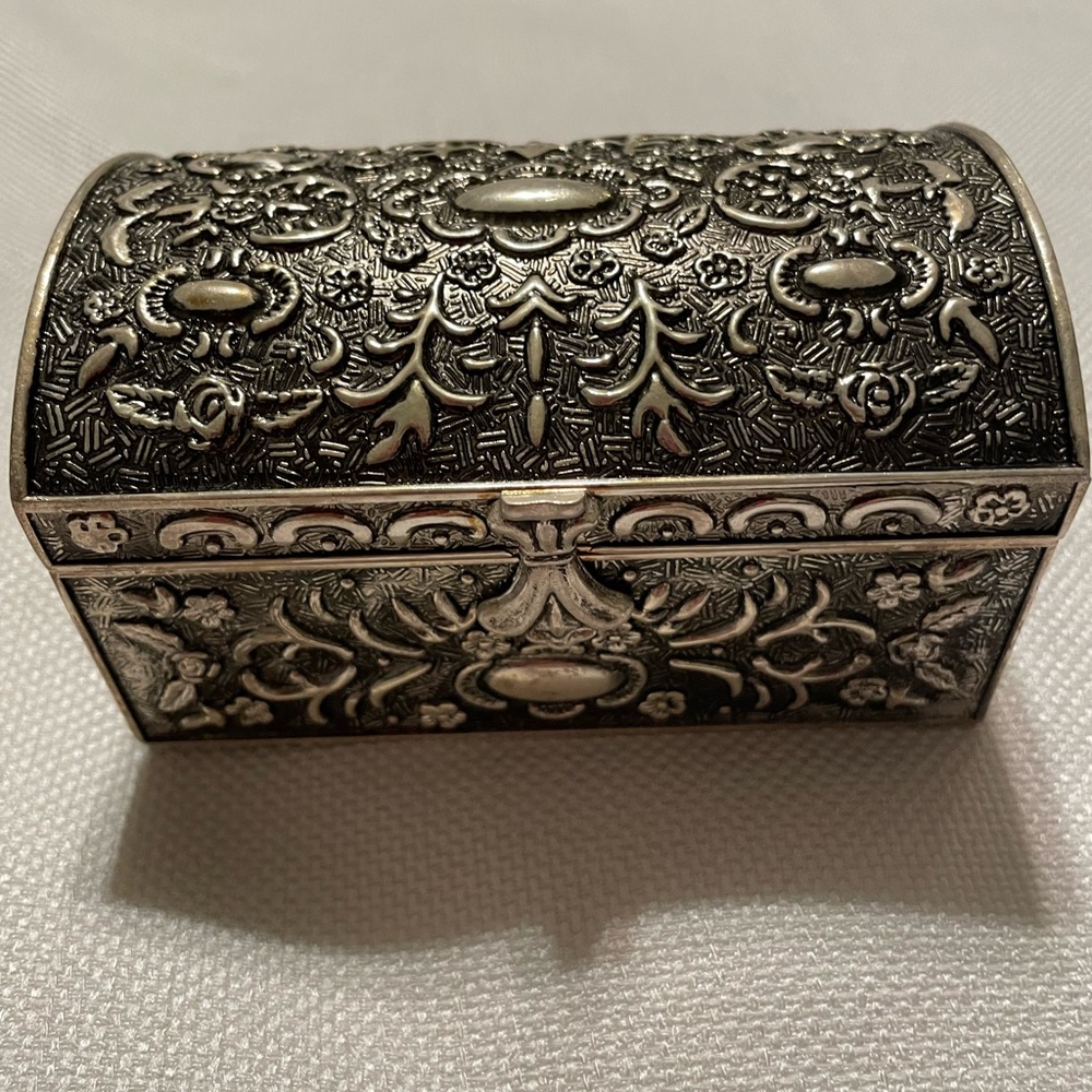 Silver plated antique chest jewelry box - new in box